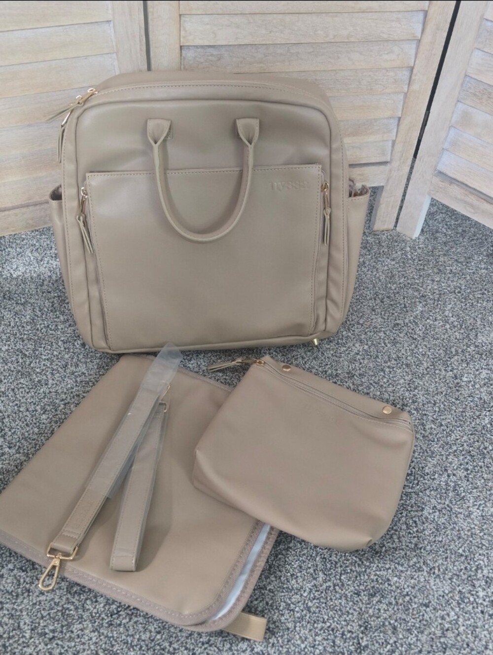 Nyssa Mother Diaper Backpack Shoulder Bag Tote Champagne Cream New - Picture 2 of 6